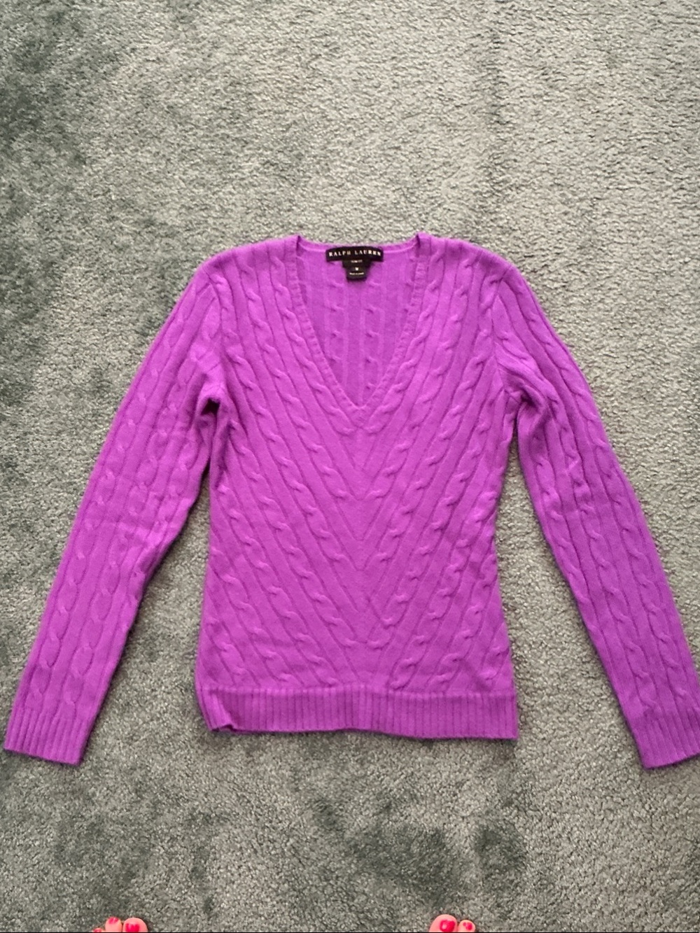 Ralph Lauren Bright Purple Cable-Knit V-Neck Sweater